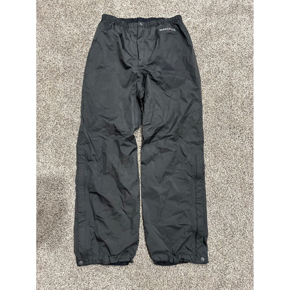 Montbell Rain Pants Black Nylon Ripstop Waterproof Shell 1128347 Mens Small